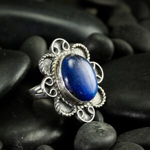 COPY - Size 6.5 Southwest lapis lazuli oversized sterling silver ring, vintage …
